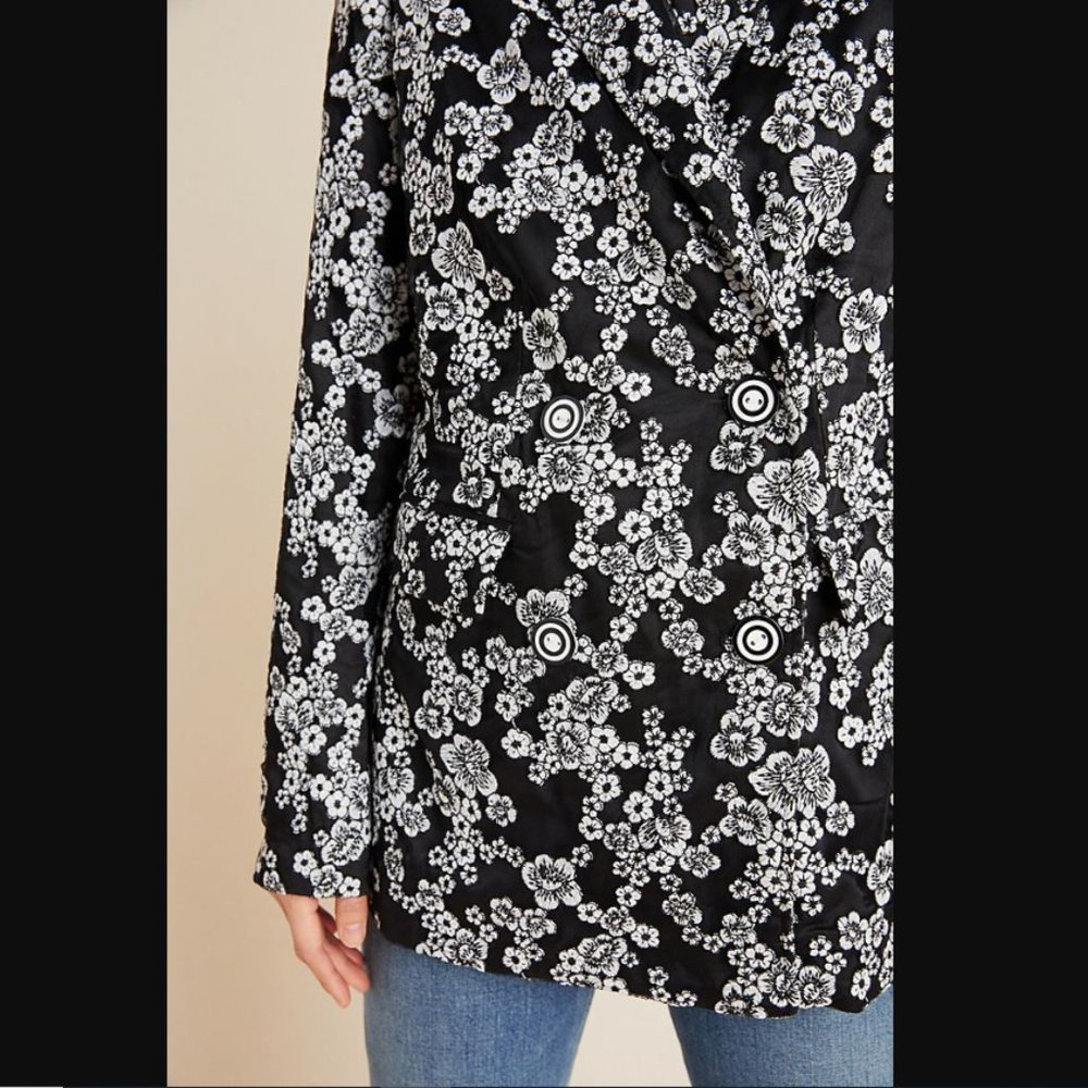 Anthropologie Eva Franco Floral Embroidered Black and White Blazer Jacket NWT - Picture 4 of 6
